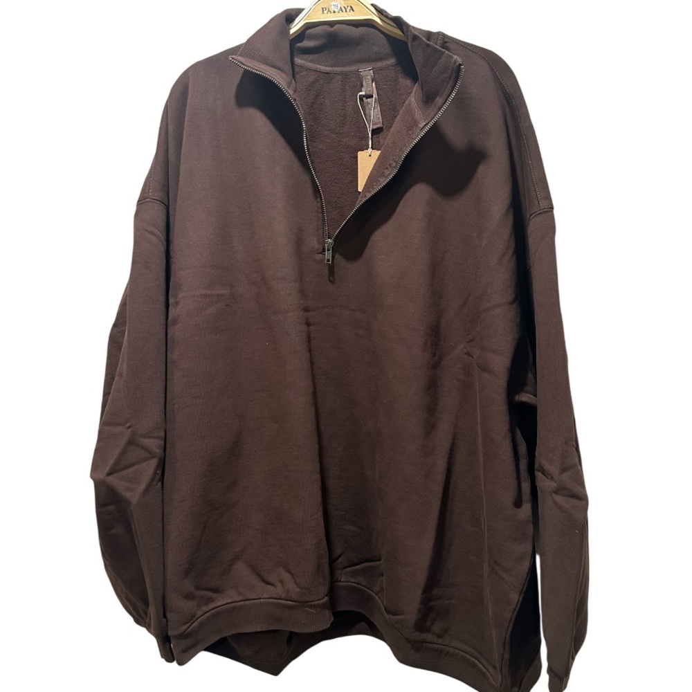 SKIMS FLEECE BOYFRIEND HALFZIP PULLOVER COLOR ESPRESSO SIZE 4XL